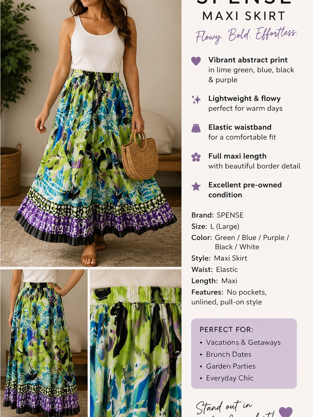 SPENSE Colorful Abstract Print Maxi Skirt - Picture 10 of 10